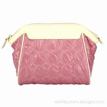Quilted Oil Fabric Cosmetic Bag, 20 x 8 x 16.5cm Size, Magnetic Button Closure, Big Compartment
